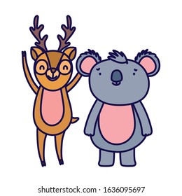 cute deer and koala cartoon on white background vector illustration