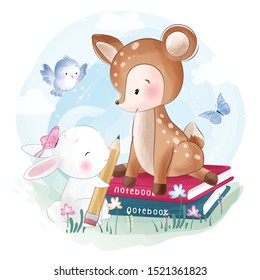 Cute deer with little bunny