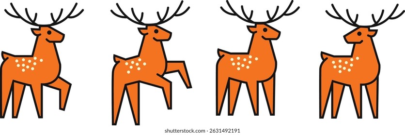Cute deer logos and icon vector illustration set in modern flat style. Perfect for Christmas, wildlife, animal, forest, cartoon, kids, antler, reindeer, holiday, nature themes.