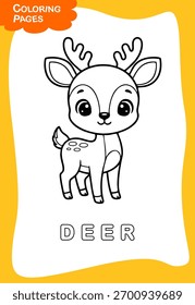 Cute deer looking at us black outline for coloring pages