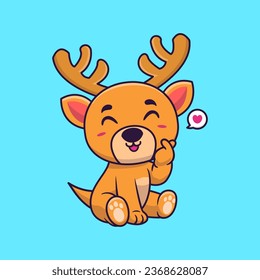Cute deer with love sign hand cartoon vector icon illustration .animal nature concept isolated