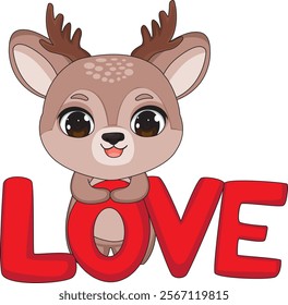 Cute Deer With Love Themed Valentine Vector