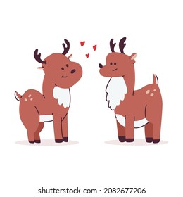 Cute deer in love Valentine's day vector cartoon character isolated on a white background.