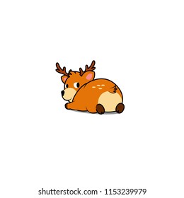 Cute deer lying down and looking back, vector illustration