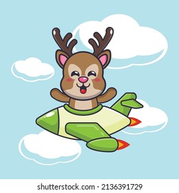 
cute deer mascot cartoon character ride on plane jet