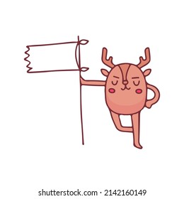 Cute deer mascot with white flag, illustration for t-shirt, street wear, sticker, or apparel merchandise. With doodle, retro, and cartoon style.