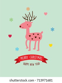 cute deer merry christmas vector