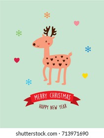 cute deer merry christmas vector