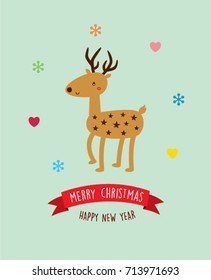 cute deer merry christmas vector