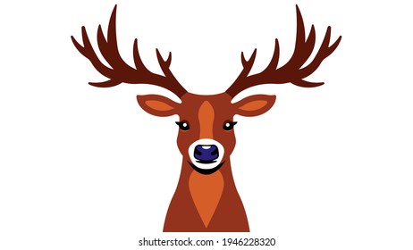 Cute deer modern flat vector illustration. Forest stag with branched large horns. Wild animal isolated on white background. Childish print design for clothes, notepads, school stuff.