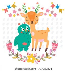 cute deer and monster