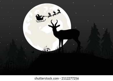 cute deer and moon silhouette