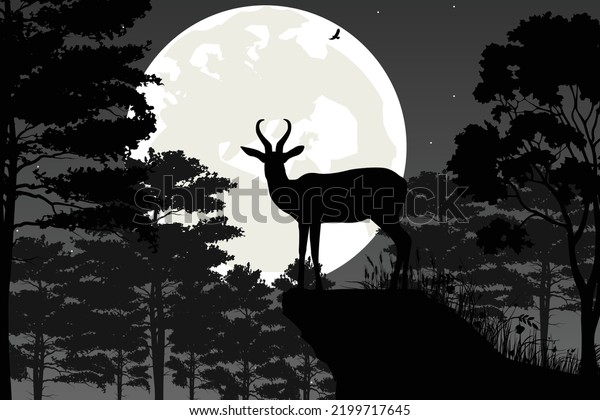 cute deer and moon\
silhouette landscape
