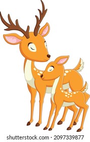 Cute deer mother cartoon with her baby deer