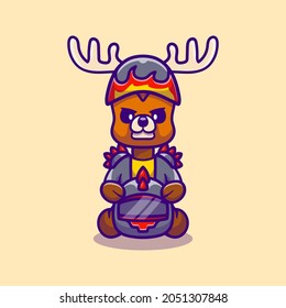 cute deer motorcycle gang member, suitable for t-shirt designs or cute animal motorcycle gang mascots