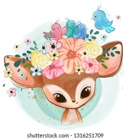 Cute Deer with Nest on Head