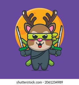 Ilustración vectorial de dibujos animados Cute deer ninja