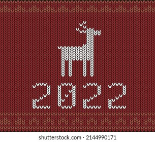 Cute deer on the knitting pattern, nordic seamless Christmas pattern, vector illustration