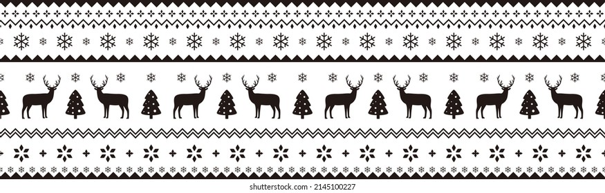 Cute deer on the knitting pattern, nordic seamless Christmas pattern, vector illustration