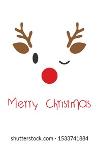 cute deer on white background with words "Merry Christmas". 