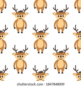Cría de ciervo con fondo blanco. Animales silvestres de estilo plano. Mamíferos de dibujos animados para páginas web. Ilustración vectorial de existencias para la decoración, el diseño, los tejidos para bebés y el papel tapiz