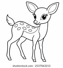 Cute Deer Outline with Spots - Black and White Baby Deer Clip Art for Coloring Pages and Kids' Educational Materials