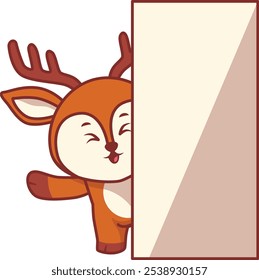 Cute Deer Peeking Out Curious Illustration