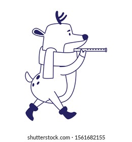 cute deer playing a flute icon over white background, vector illustration