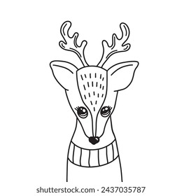 Cute deer portrait black counter vector illustration cartoon character