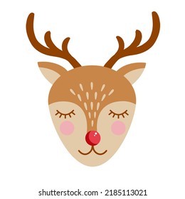 Cute deer portrait. Cartoon vector illustration of forest deer face. Design for baby clothes, cards, poster, textile, print, patterns and more.