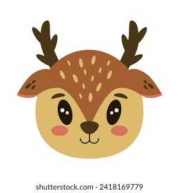 Cute deer portrait. Kawaii animal head. Vector simple design for kids