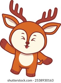 Cute Deer Raise Hand Greeting Illustration