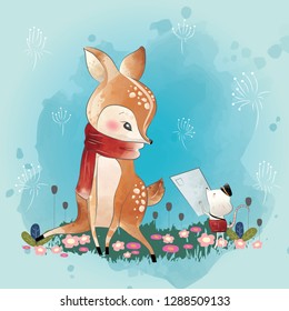 Cute Deer Receiving a Letter
