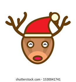 Cute deer with red hat  vector illustration isolated on white background 