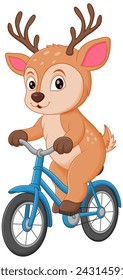 Ilustración del icono del vector de dibujos animados de la bicicleta del ciervo lindo. Concepto de icono de deporte animal Vector Premium aislado