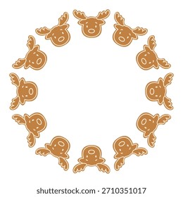 Cute deer. Round frame. Christmas cookies. Isolated white background. Vector illustration.