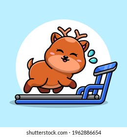 Cute deer running on the treadmill cartoon