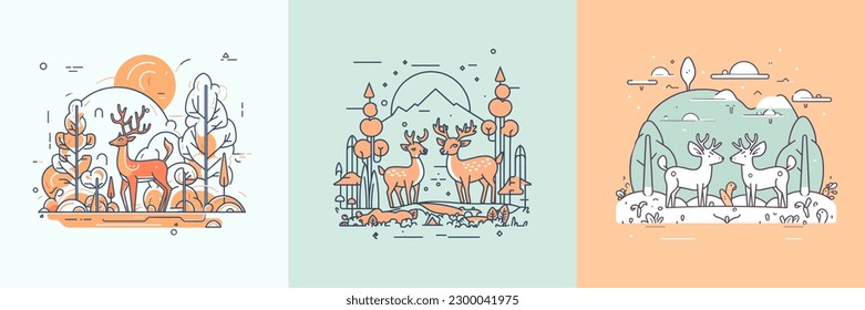 Cute Deer set collection kawaii cartoon illustration