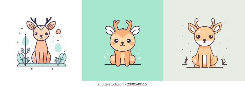 Cute Deer set collection kawaii cartoon illustration