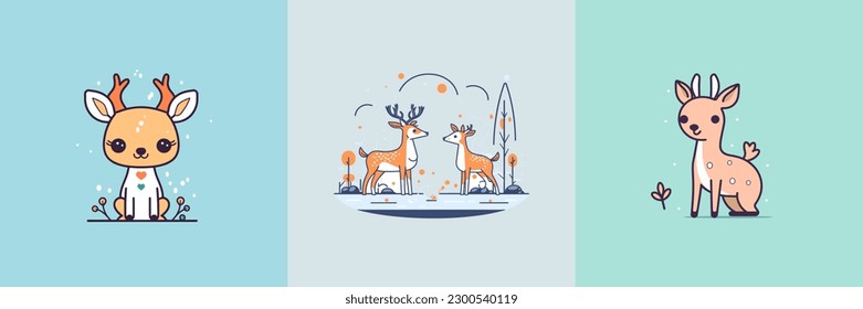 Cute Deer set collection kawaii cartoon illustration