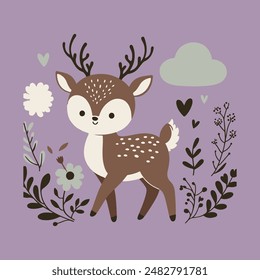 A cute deer silhouette vector art illustration