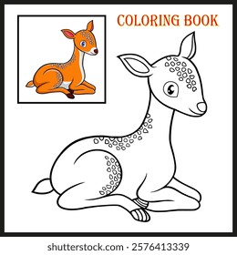 Cute deer sitting for coloring book