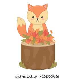 cute deer sitting on trunk with leaves hello autumn vector illustration