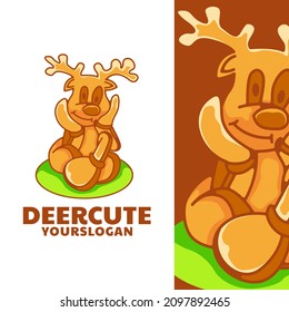 cute deer sitting relaxing logo design