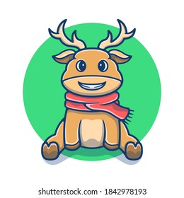 Cute Deer with Sledge Vector Illustration. Reindeer Mascot Logo Concept. Flat Cartoon Style Suitable for Sticker, Wallpaper, Icon, etc.