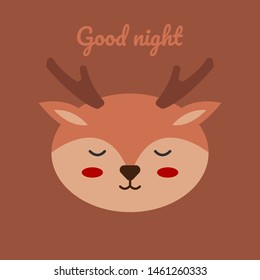 cute deer sleeping with good night text. kawaii deer sleeping with good night text. lettering quote, Sweet dreams. Isolated objects. flat design. Concept for children print. illustration vector.