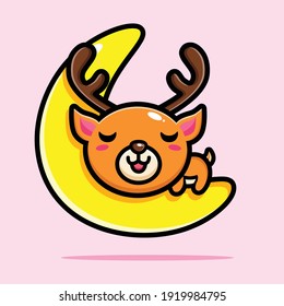 cute deer is sleeping relaxing on the moon