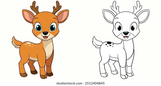 Cute Deer Smile Cartoon Coloring Page For Kids