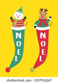 Cute deer with cute snowman in christmas hat, christmas pattern design.
