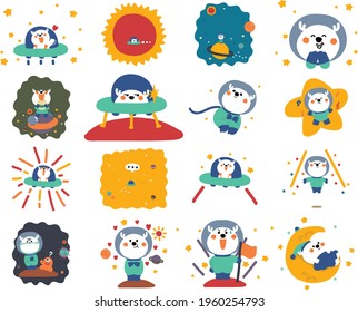  Cute Deer in space cartoon vector set